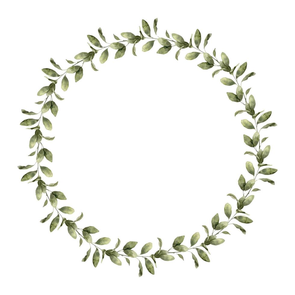 waterverf ronde botanisch krans gemaakt van mooi helder groen ronde bladeren. geïsoleerd hand- getrokken illustratie voor kaarten, stickers, textiel, ontwerp, uitnodigingen, logo's, decoraties. vector