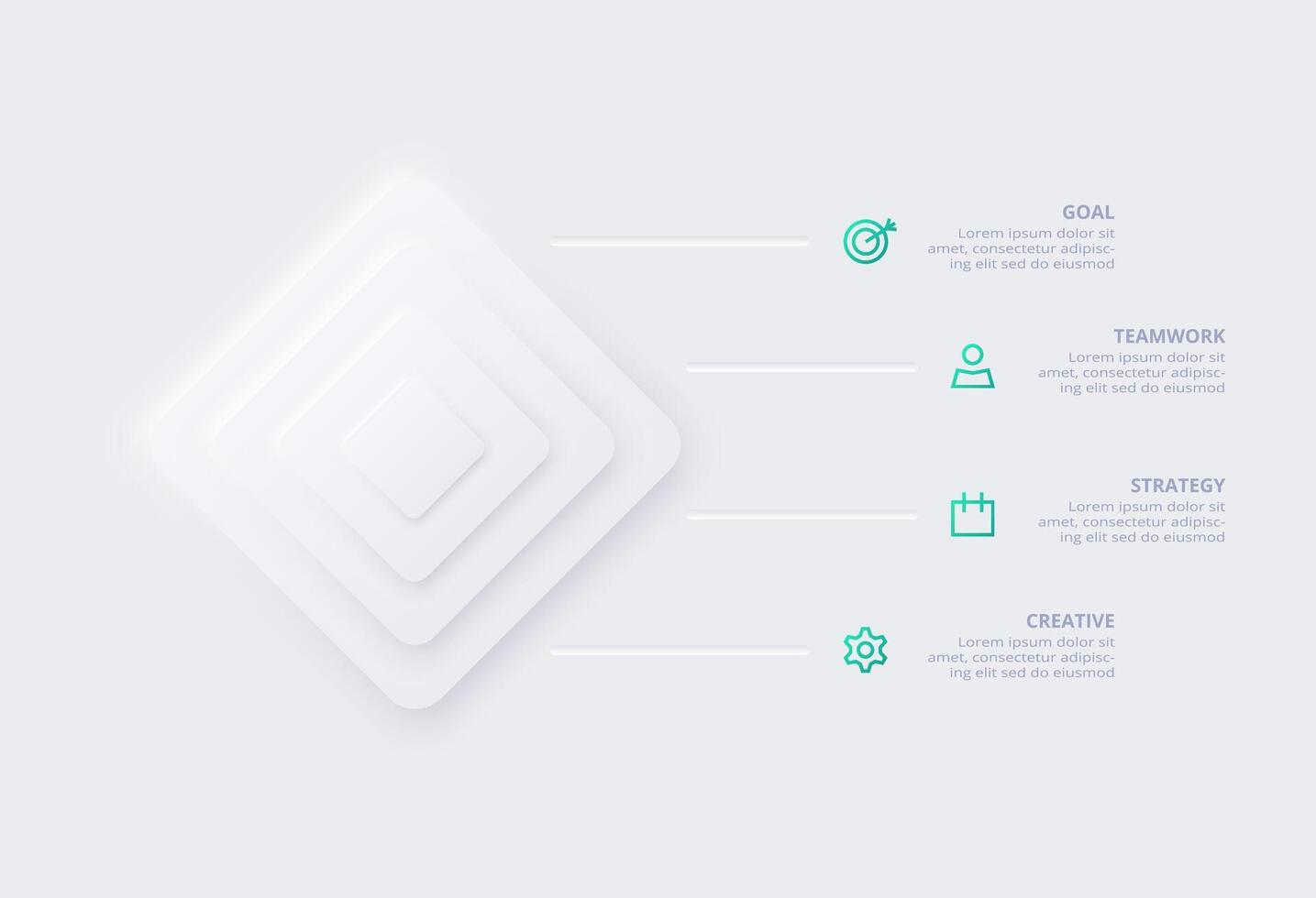 neumorf flowchart infografisch. creatief concept voor infographic met 4 stappen, opties, onderdelen of processen. sjabloon voor diagram, grafiek, presentatie en grafiek. vector