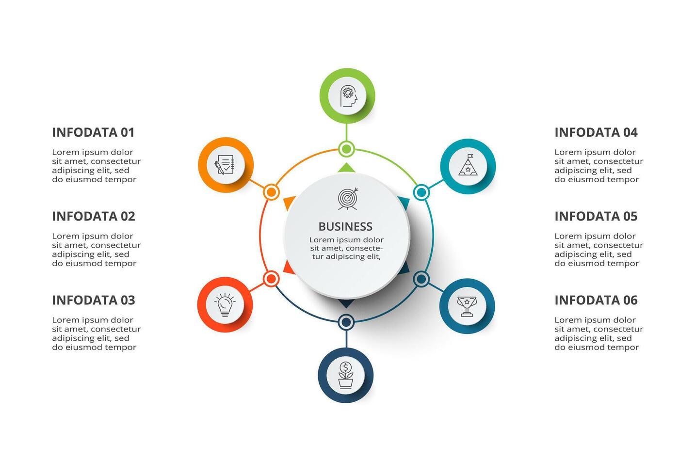 creatief concept voor infographic met 6 stappen, opties, onderdelen of processen. bedrijf gegevens visualisatie. vector