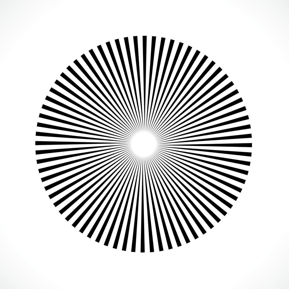 stralen, balkenelement. zonnestraal, starburst vorm op wit. circulaire geometrische. abstracte cirkelvormige geometrische vorm. illustratie - vector