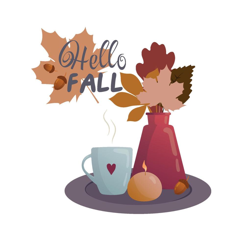 een boeket van gedaald herfst verschillend bladeren van verschillend kleuren in een vaas. illustratie. elementen voor de ontwerp van herfst kaarten. sfeervol een herfst humeur vector