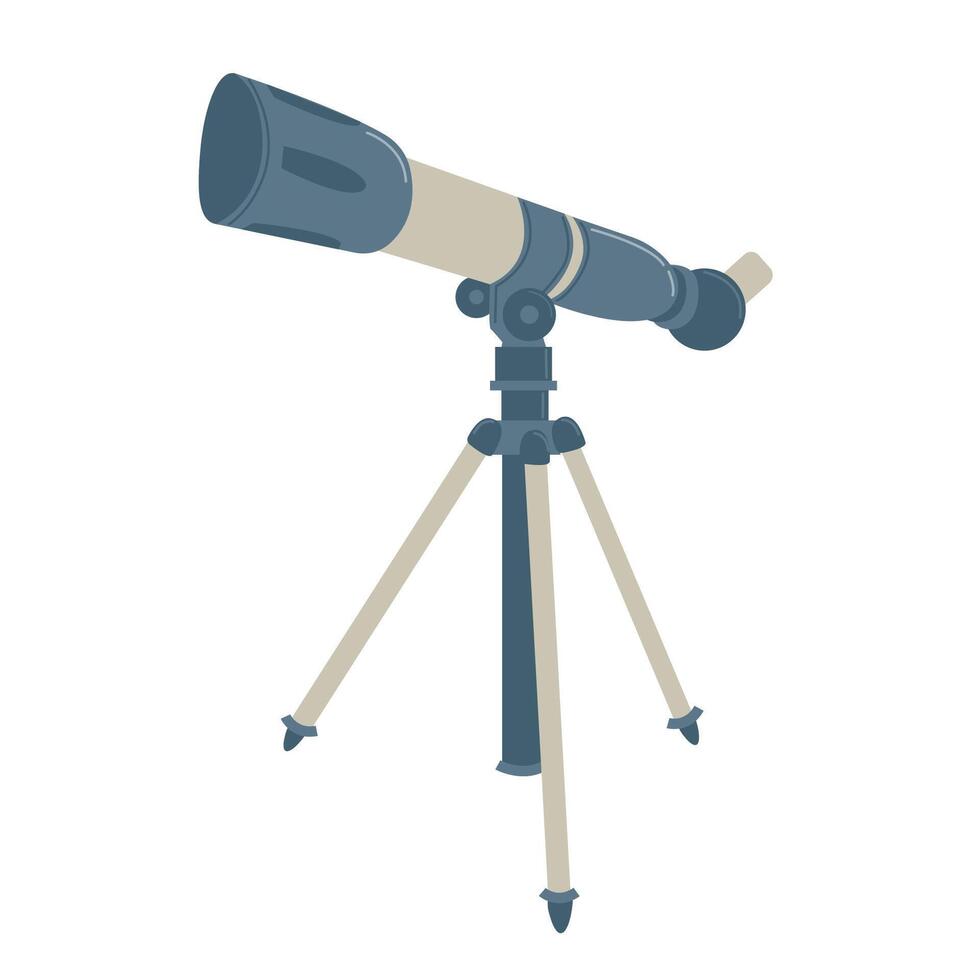 modern portable drie legged telescopen geïsoleerd astronoom uitrusting tekenfilm icoon. optisch apparaat naar ontdekken, Ontdek heelal, kosmos, ruimte. telescoop Aan statief stellage, leerzaam gereedschap vector