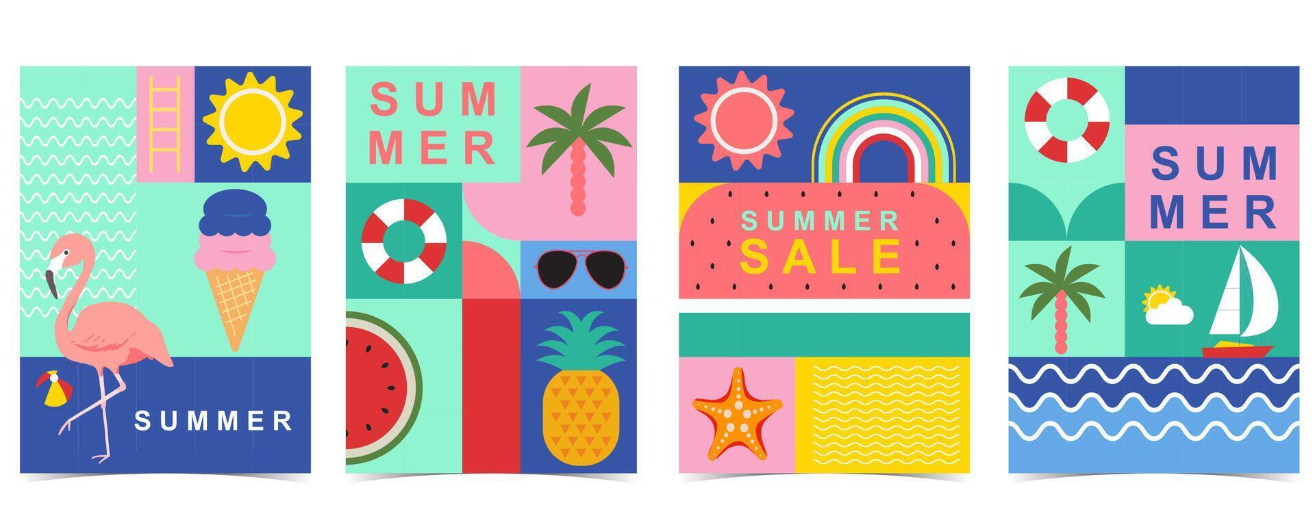 zomer achtergrond met meetkundig stijl.illustratie voor a4 verticaal ontwerp vector