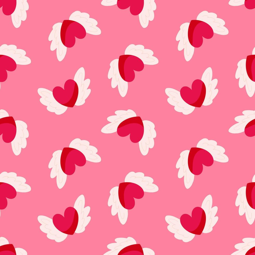 naadloos patroon met rode harten en vleugels op een roze achtergrond. vector eindeloze textuur voor Valentijnsdag