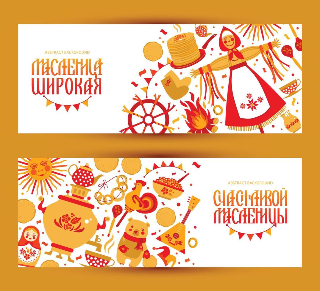 vector set banner op het thema van het Russische vakantie carnaval. russische vertaling breed en gelukkig stuk maslenitsa.