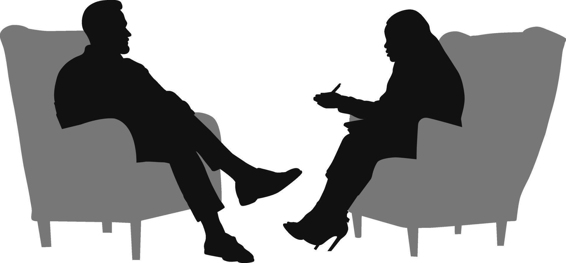 silhouet Mens en vrouw zittend Aan fauteuil vector