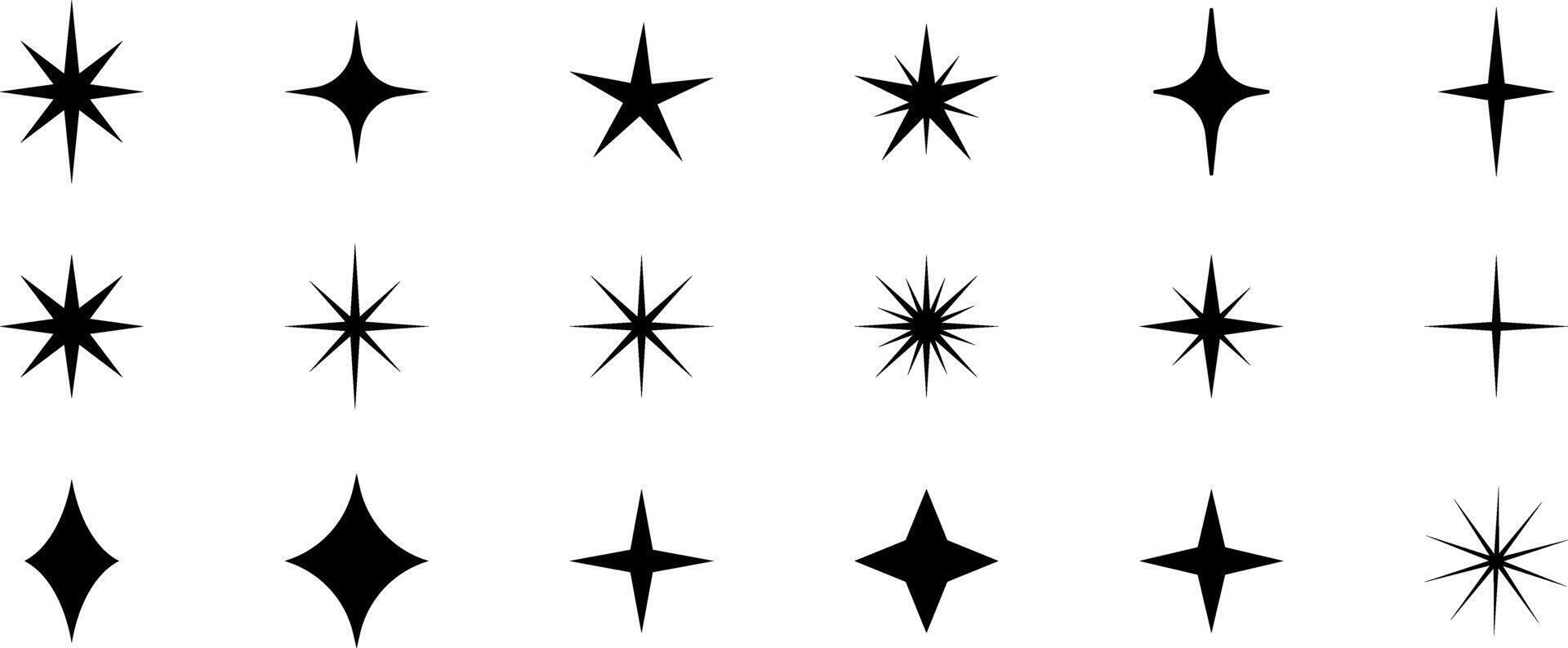 schattig decoratief ster elementen, klem kunst verzameling van starburst silhouetten, vector