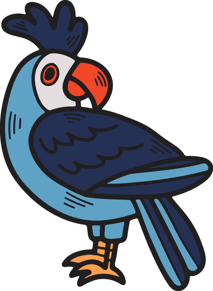 een zwart en wit tekening van een vogel met een groot bek en een kleurrijk staart vector