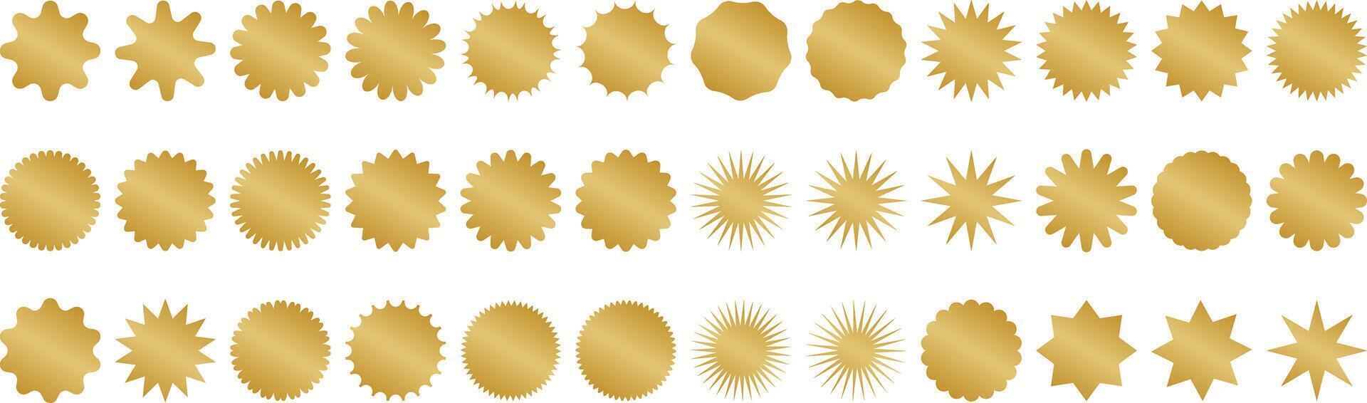 goud starburst set, sticker vormen, uitverkoop of prijs label of kwaliteit Mark ontwerp, retro korting insigne, zonnestraal promotionele klem kunst element vector