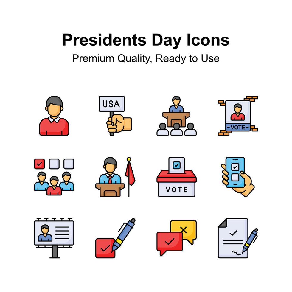 visueel aantrekkelijk pictogrammen reeks van presidenten dag, klaar naar gebruik in uw websites en mobiel apps vector