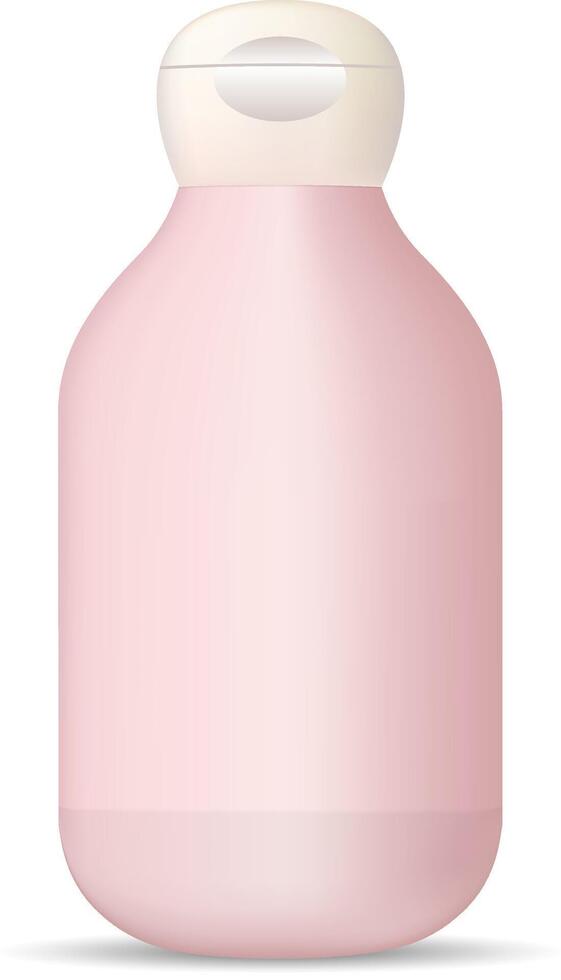 fles voor haar- en lichaam zorg kunstmatig producten douche gel, shampoo, lichaam melk. ronde houder pakket model. 3d ontwerp sjabloon. vector