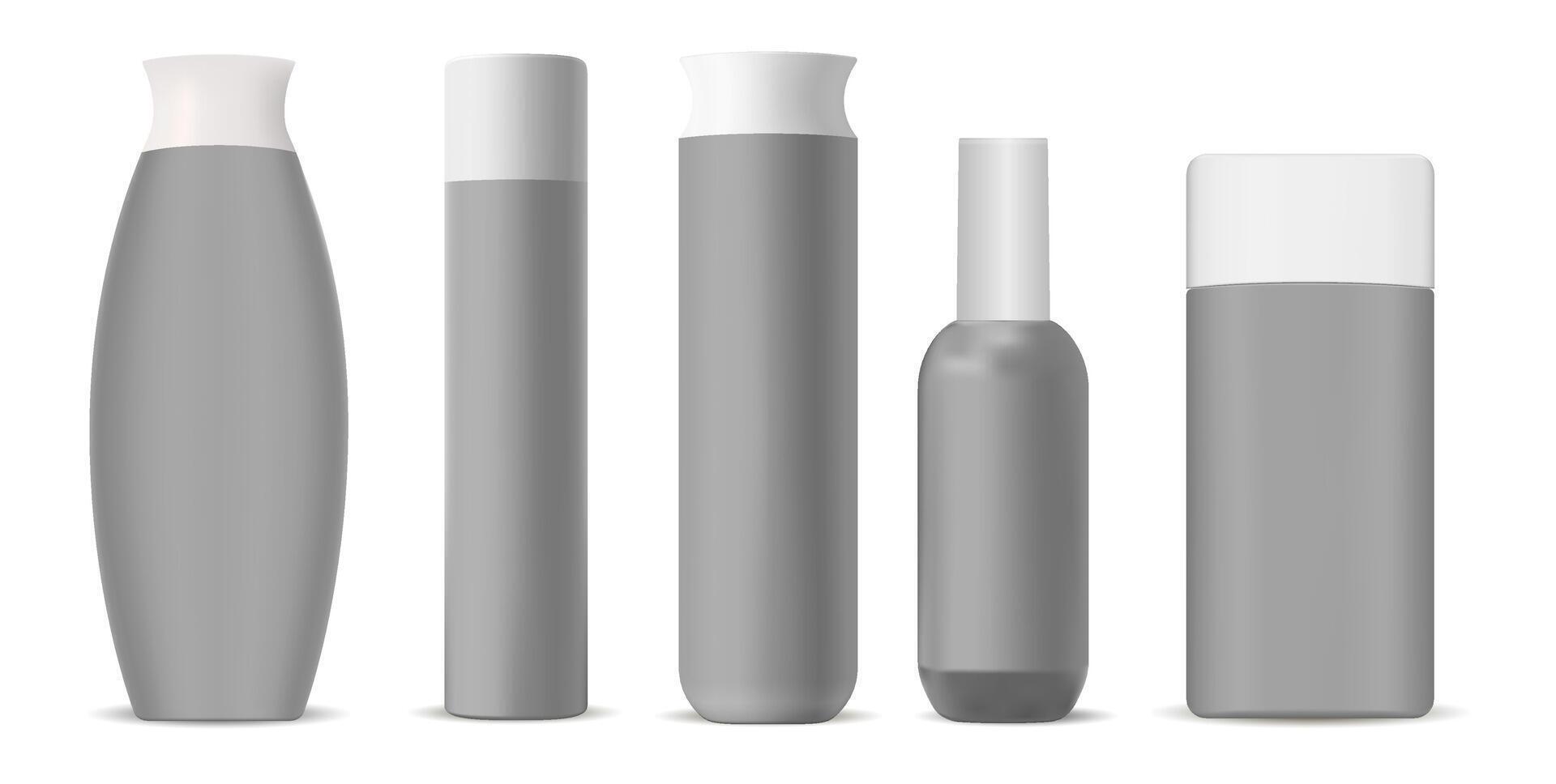 kunstmatig flessen mockup pak. reeks van modern vorm kunstmatig producten verpakking containers voor verschillend producten. 3d illustratie. vector