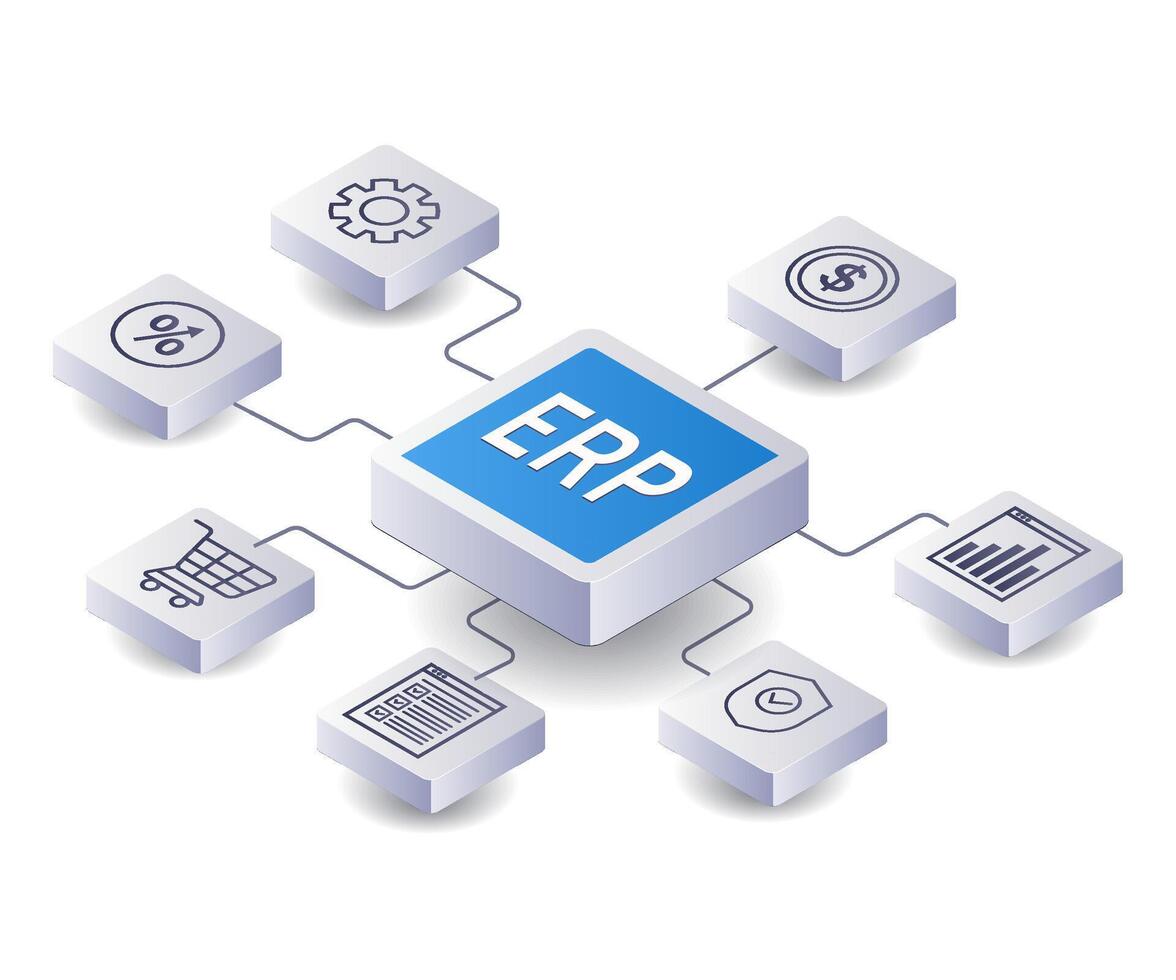 erp netwerk bedrijf infographic 3d illustratie vlak isometrische vector