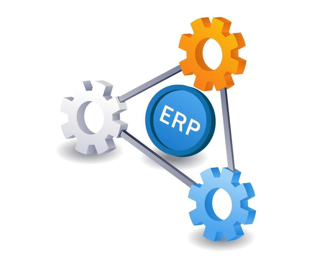 erp bedrijf toepassing symbool infographic 3d illustratie vlak isometrische vector