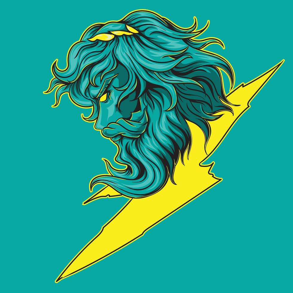 Zeus logo illustratie geconfronteerd Rechtsaf in blauw met een brandend geel bliksem bout vector