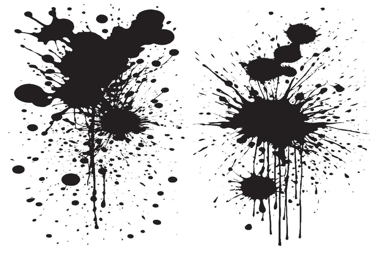 zwart inkt spatten Aan wit canvas monochroom achtergrond structuur vector