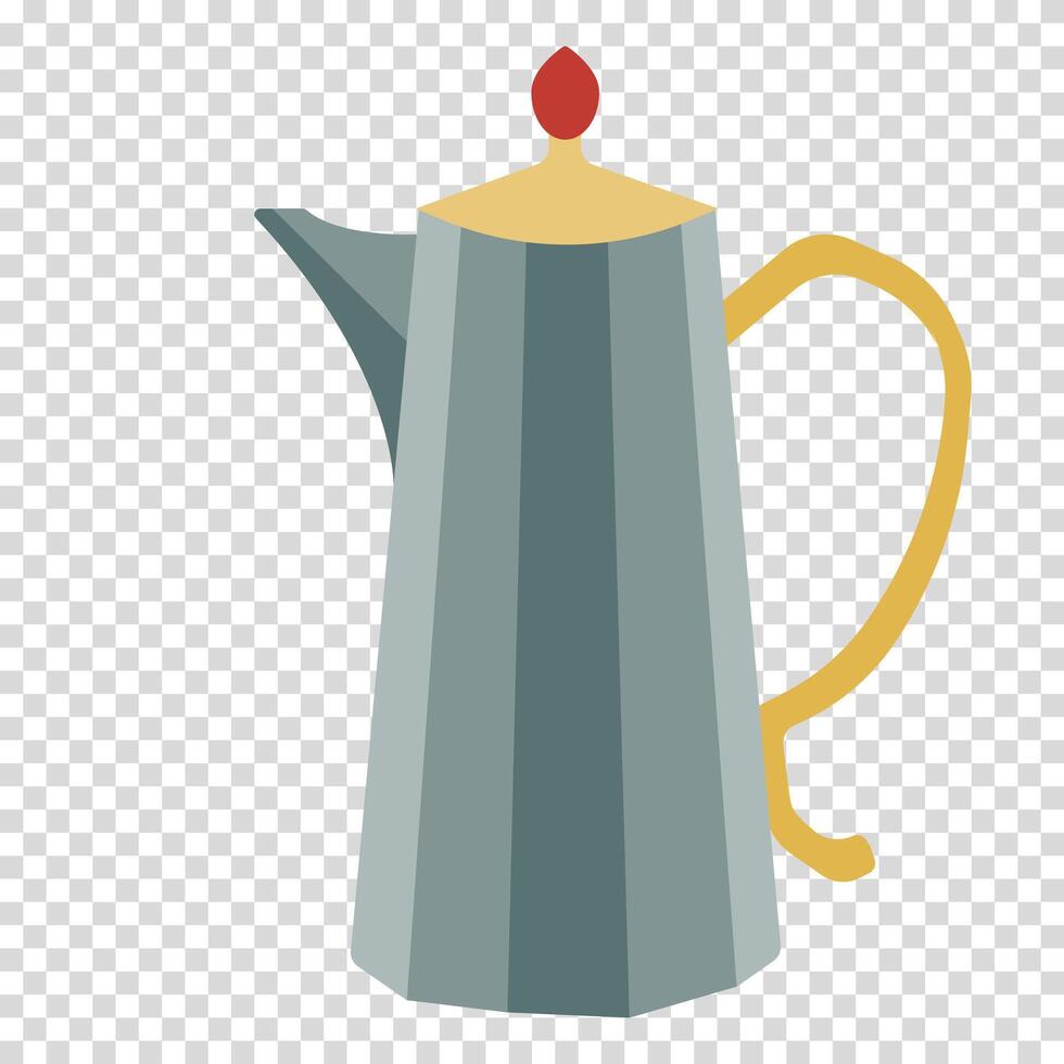 metaal theepot met een verguld handvat, theepot voor koffie en thee, vlak ontwerp, warm kleuren, gemakkelijk afbeelding, tekenfilm stijl. lijn icoon voor bedrijf en reclame vector