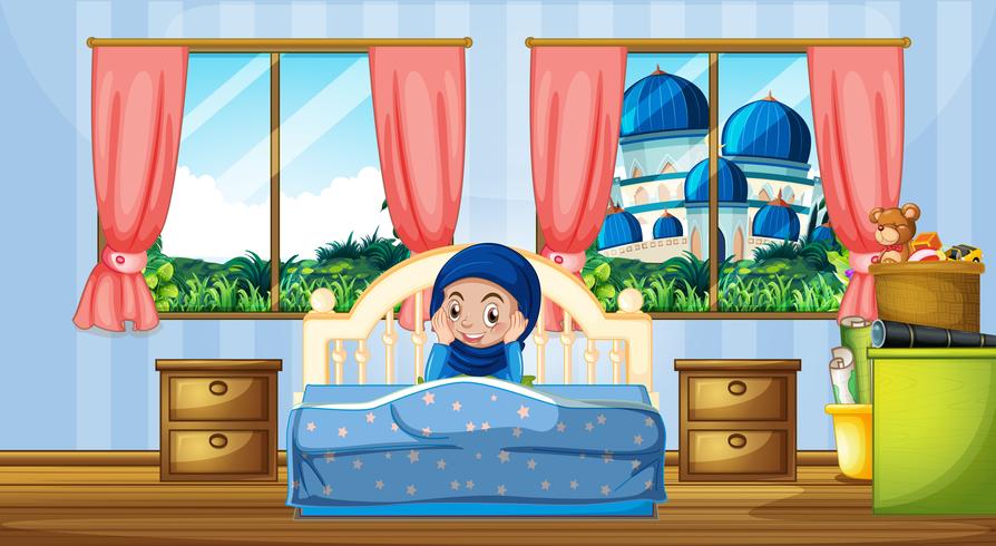 Een moslimmeisje in de slaapkamer vector