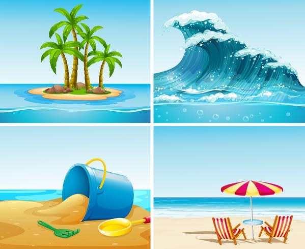 Vier scène van oceaan in de zomertijd vector
