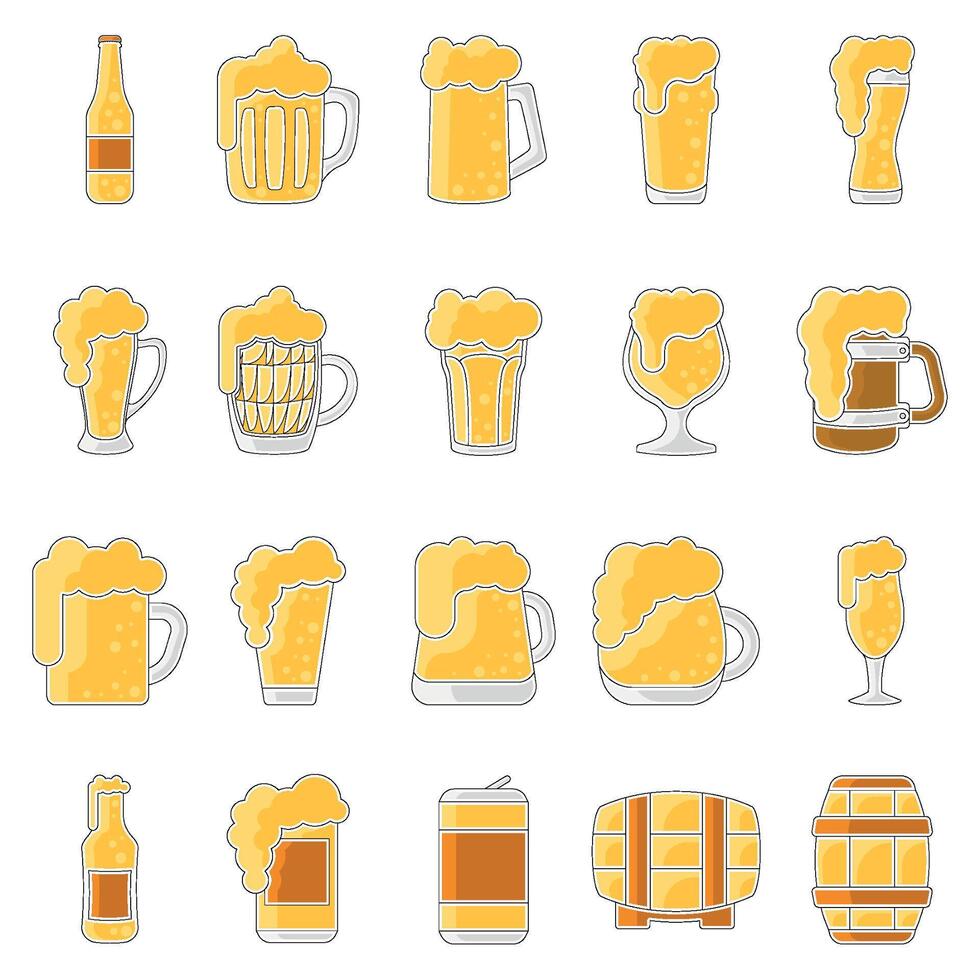 gekleurde bieren schetsen icoon reeks vector