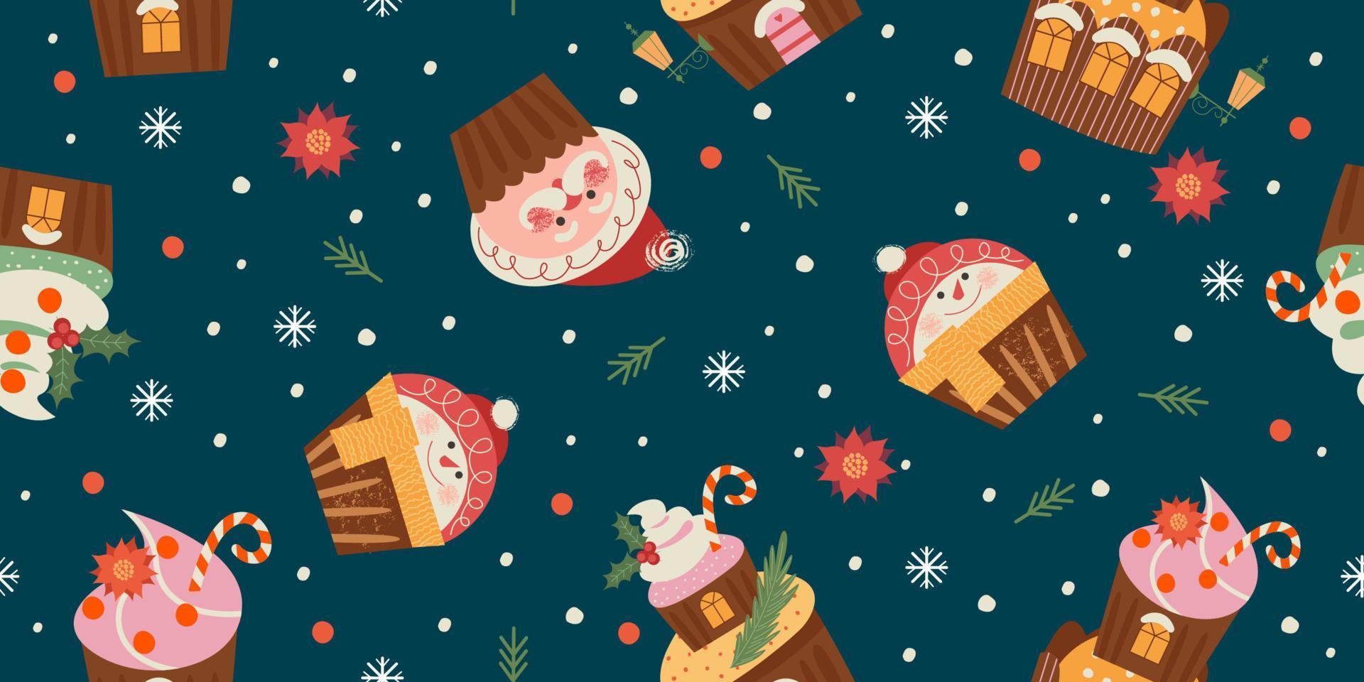 vrolijk kerstfeest en een gelukkig nieuwjaar. vector naadloze patroon met schattige snoepjes.