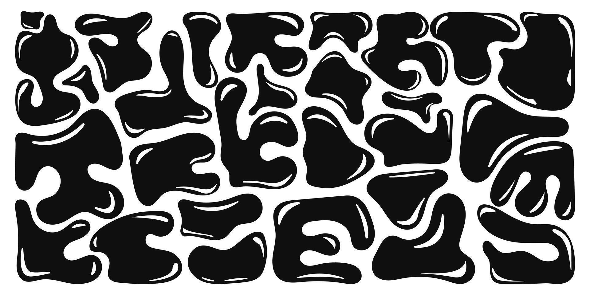 horizontaal abstract achtergrond van golvend bubbel elementen in modieus y2k stijl. reeks van vloeistof abstract vormen in donker kleur met hoogtepunten. vector