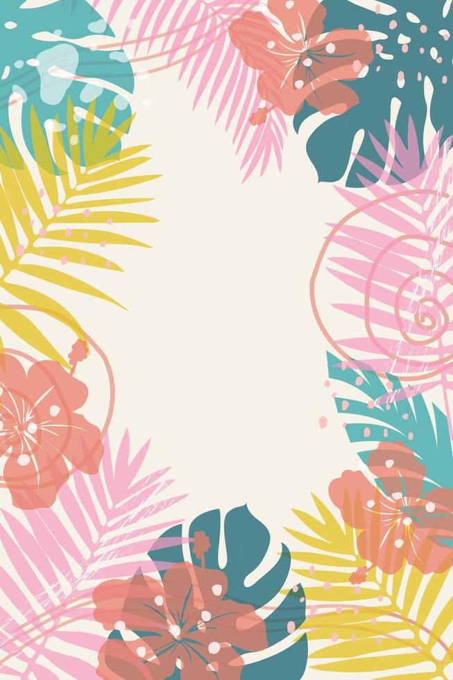 zomer achtergrond met kleurrijk tropisch bladeren en bloemen. abstract Hoes voor web banier, sociaal media banier, ansichtkaart, uitnodiging. zomer vakantie concept.strand thema. vector