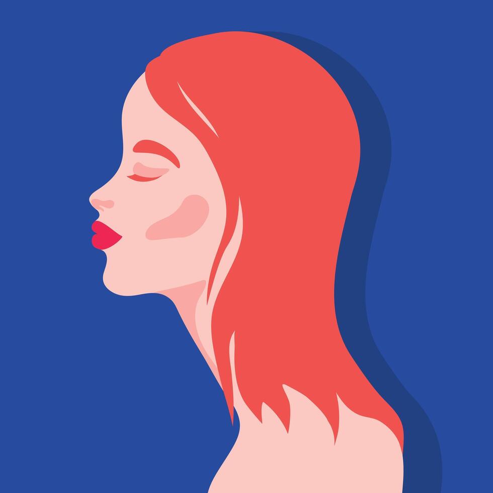 mooi roodharige vrouw met rood lippen portret. profiel van een jong vrouw met een rood haar. illustratie vector