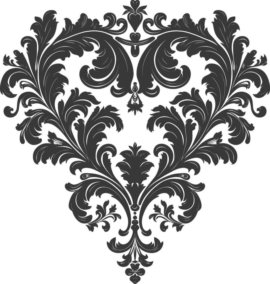 silhouet haard vorm barok ornament met filigraan bloemen element zwart kleur enkel en alleen vector