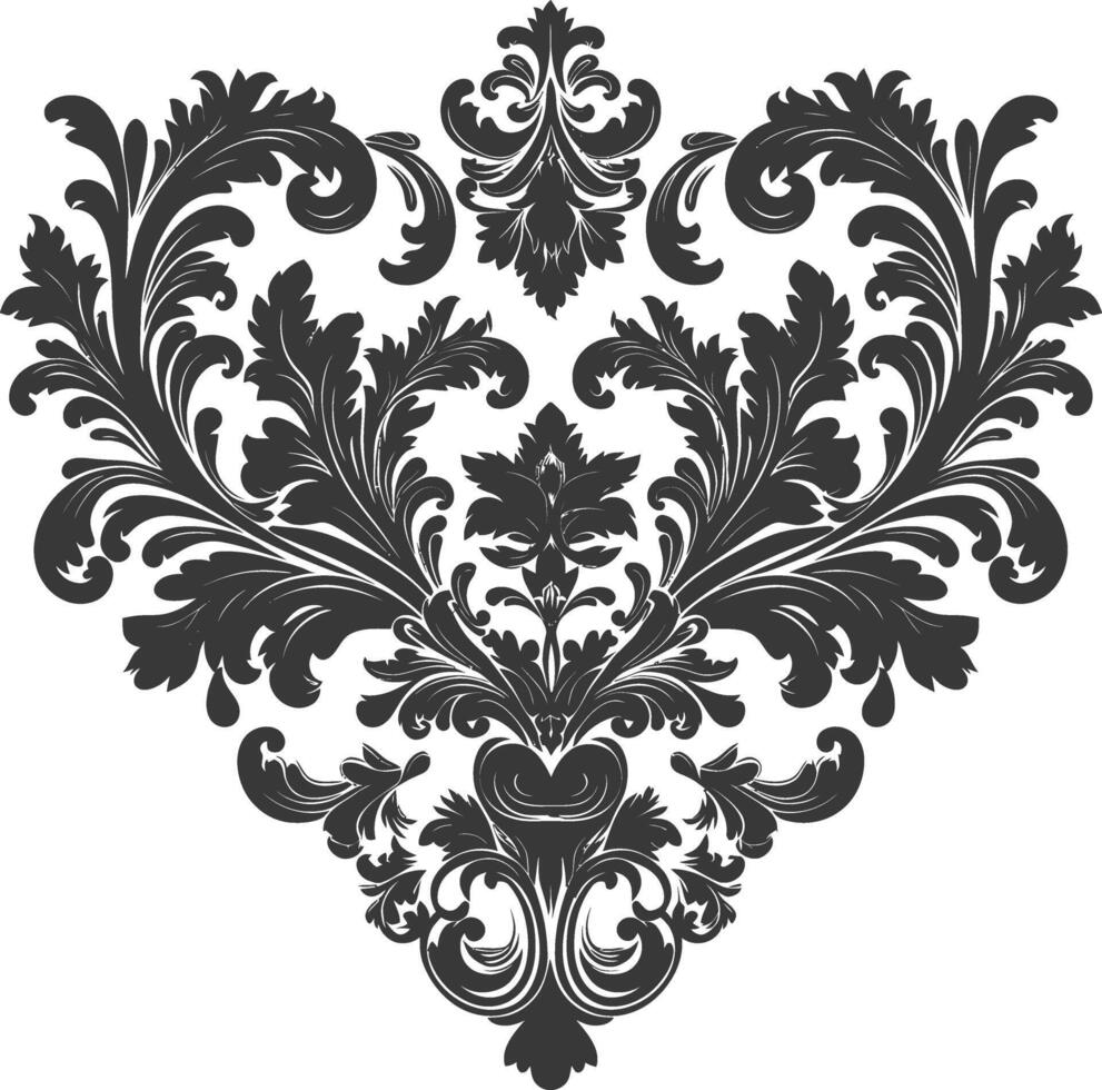 silhouet haard vorm barok ornament met filigraan bloemen element zwart kleur enkel en alleen vector