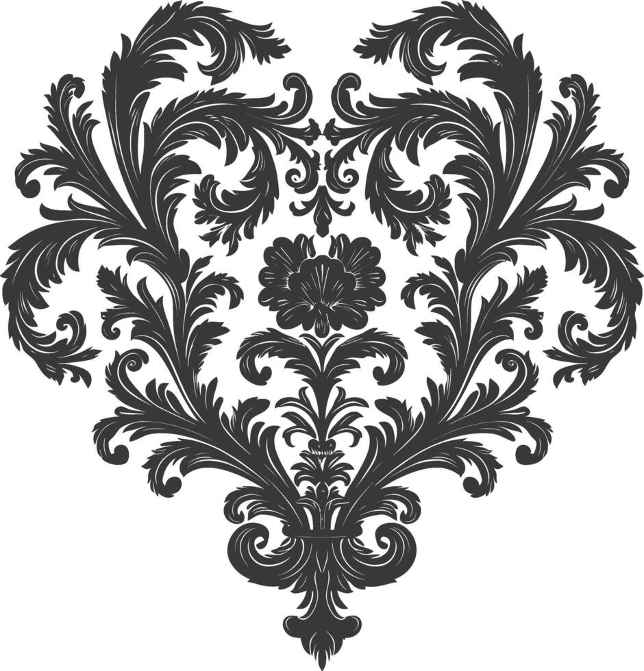 silhouet haard vorm barok ornament met filigraan bloemen element zwart kleur enkel en alleen vector