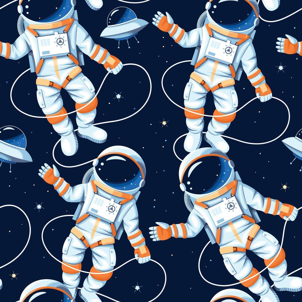 naadloos patroon met astronauten, sterren en ufo vector