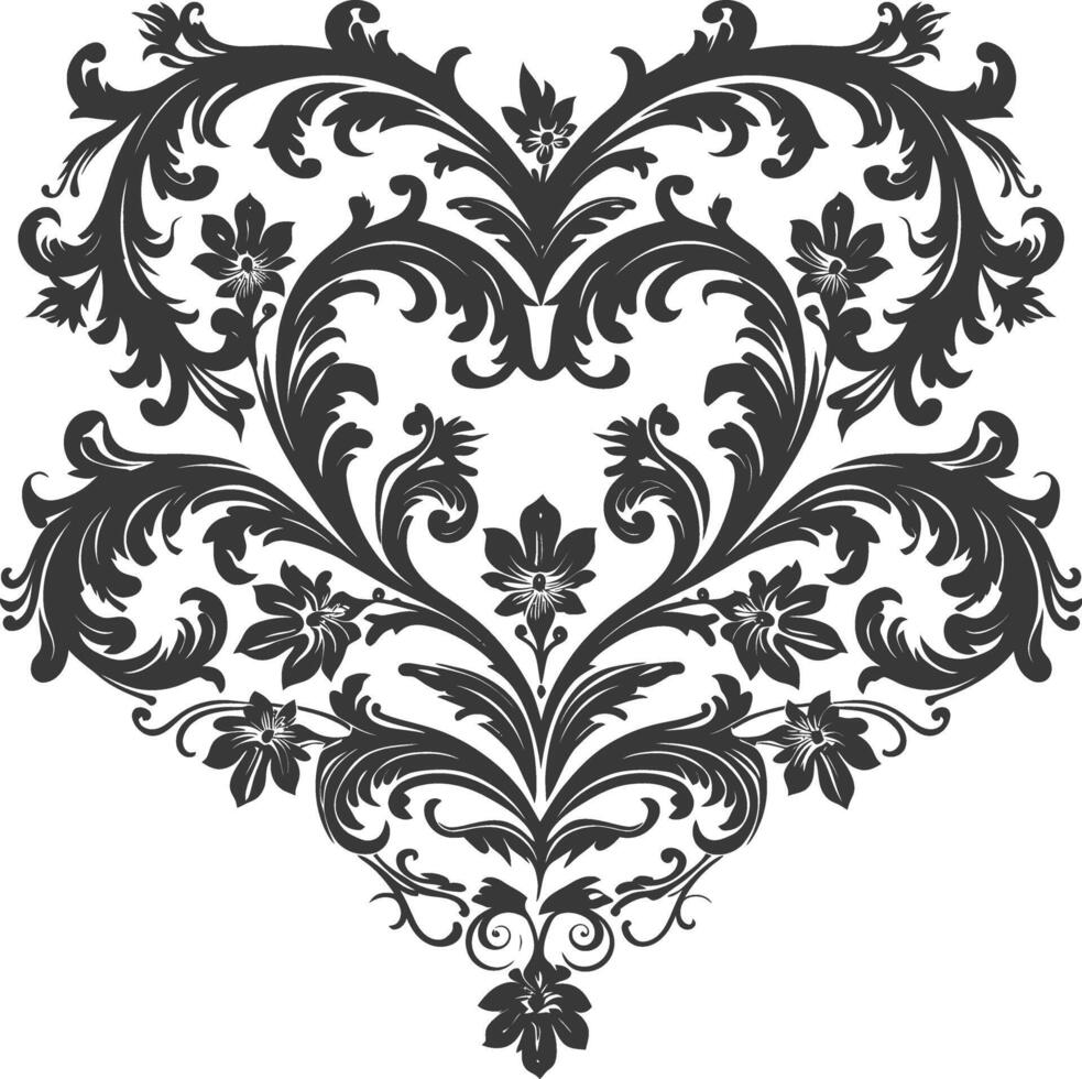 silhouet haard vorm barok ornament met filigraan bloemen element zwart kleur enkel en alleen vector