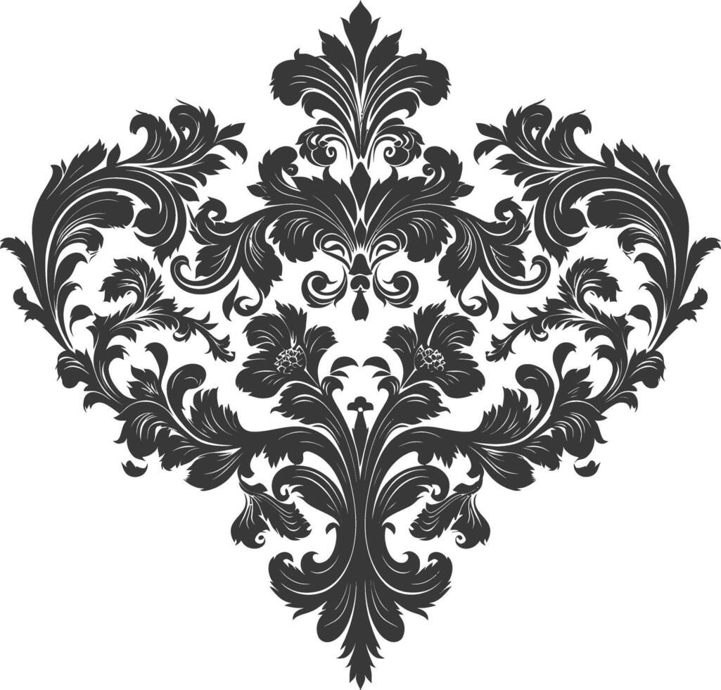 silhouet haard vorm barok ornament met filigraan bloemen element zwart kleur enkel en alleen vector