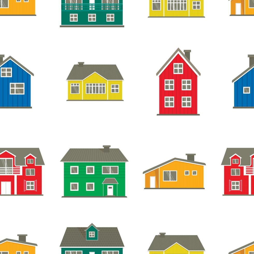 naadloos patroon met kleurrijke huizen op een witte achtergrond. huis van inwoners van Groenland, IJsland, Noordpool, Holland. vector