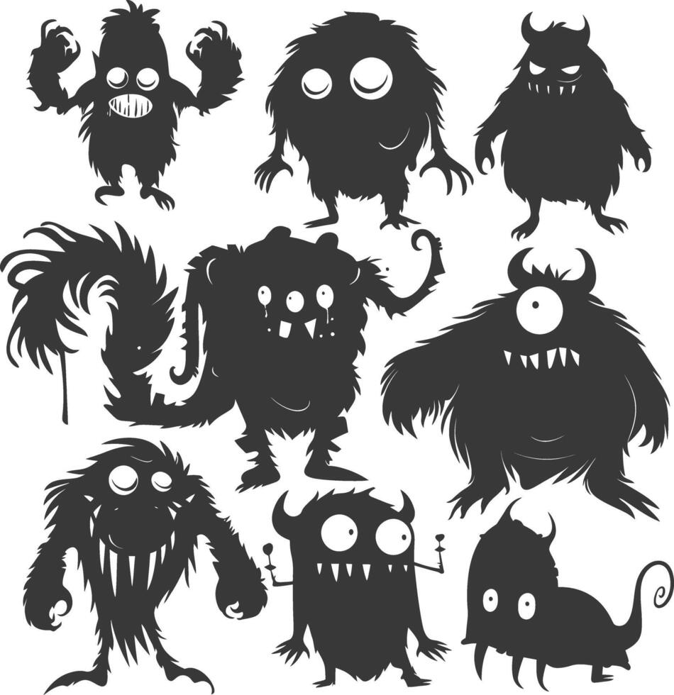 silhouet grappig monsters verzameling reeks zwart kleur enkel en alleen vector