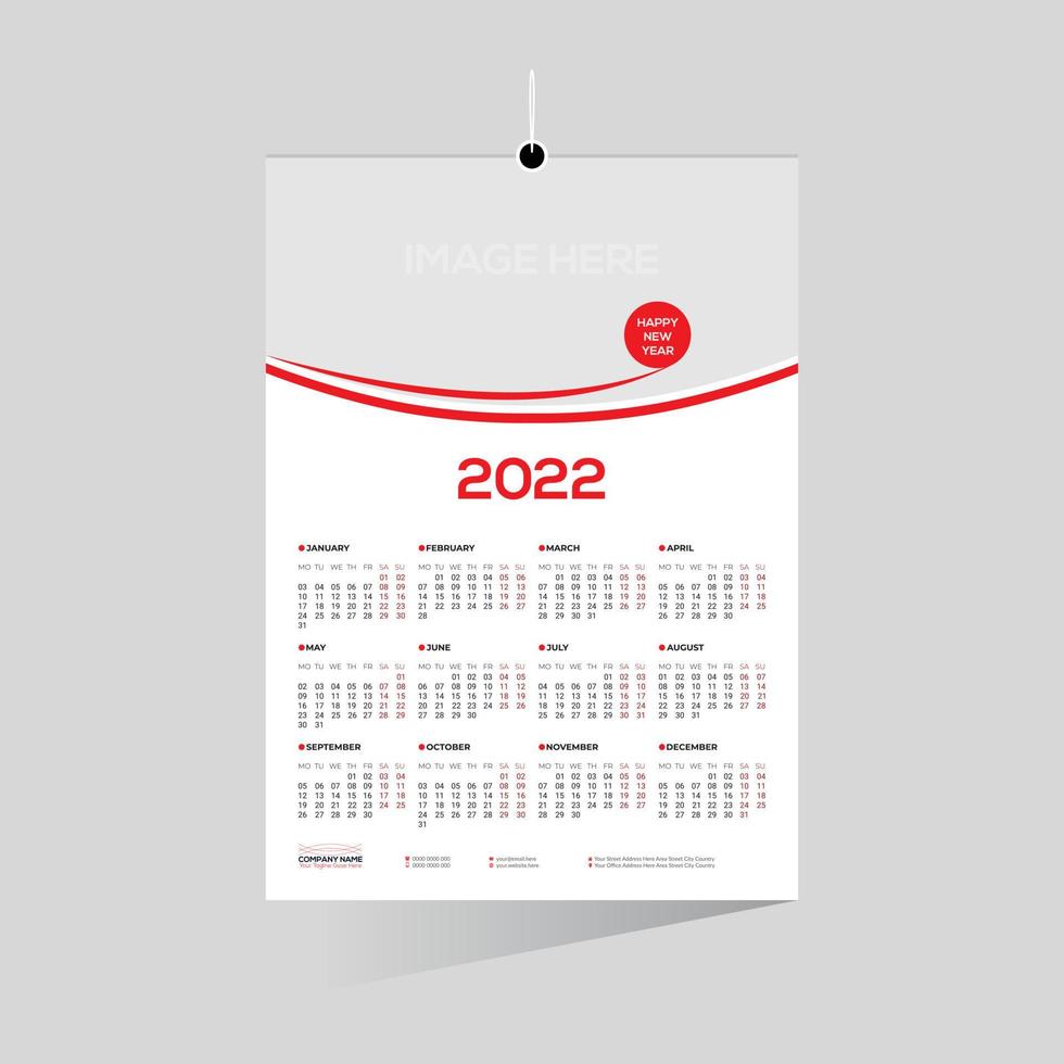 rood gekleurde 12 maanden 2022 wandkalender vector