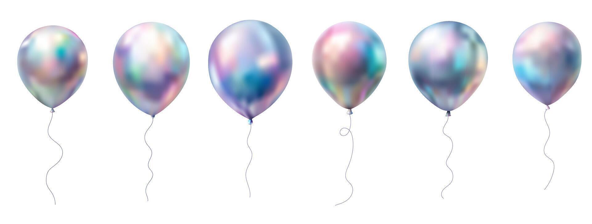 verzameling van driedimensionaal opgeblazen verchroomd ballonnen met holografische schitteren vector