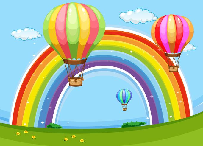 Kleurrijke ballonnen vliegen over de regenboog vector