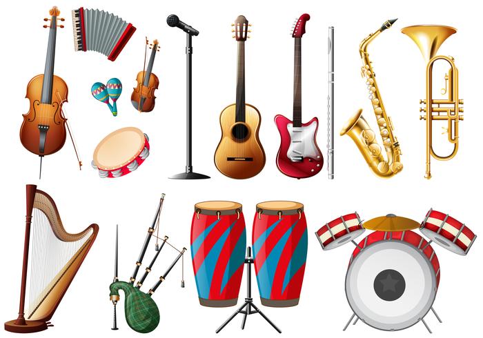 Verschillende soorten muziekinstrumenten vector