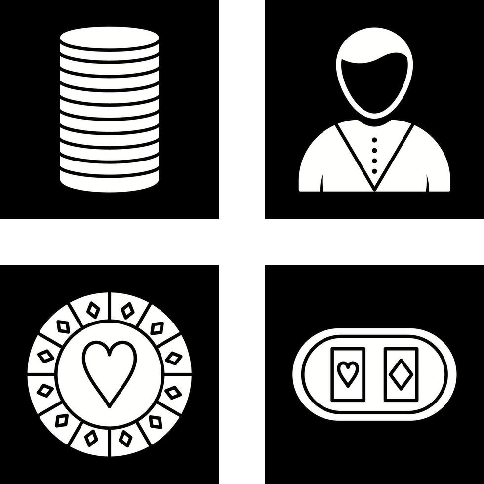 casino handelaar en stack van munten icoon vector