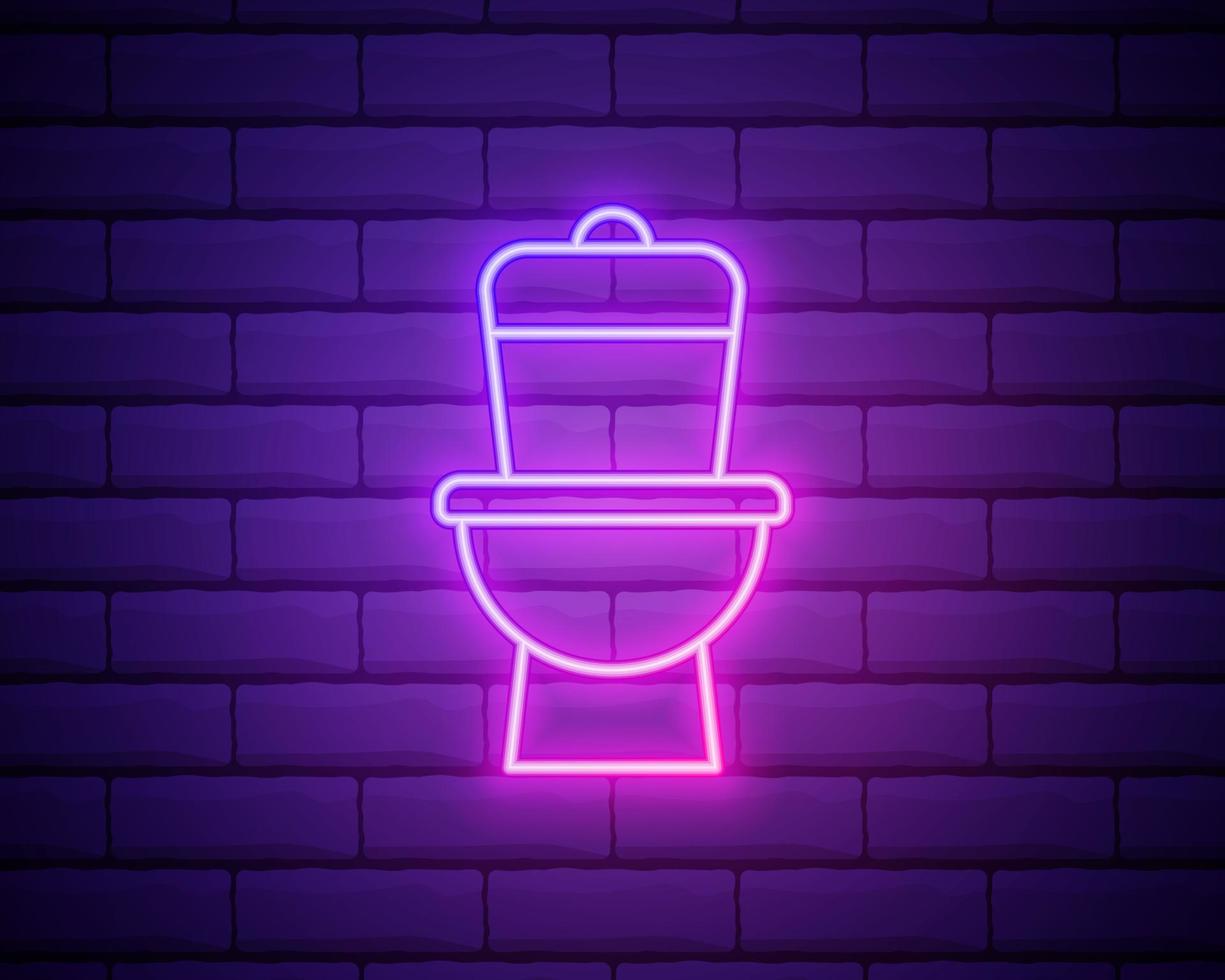 gloeiende neon toiletpot pictogram geïsoleerd op bakstenen muur achtergrond. vector illustratie
