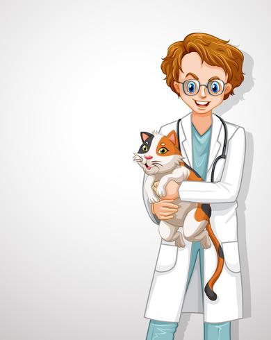 Een mannelijke dierenarts arts knuffelen kat vector