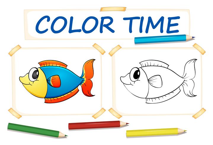 Kleurplaat met vis vector