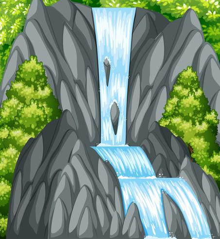 Achtergrondscène met waterval en bomen vector