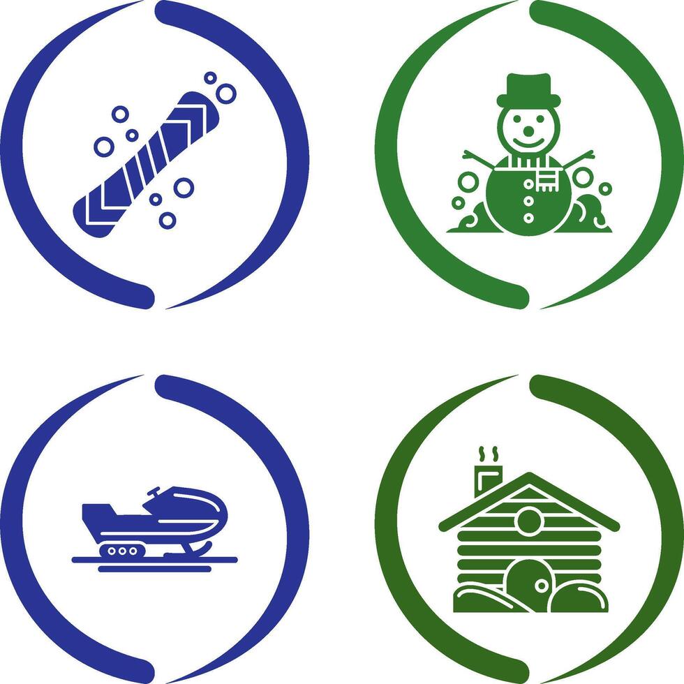 snowboard en sneeuwman icoon vector