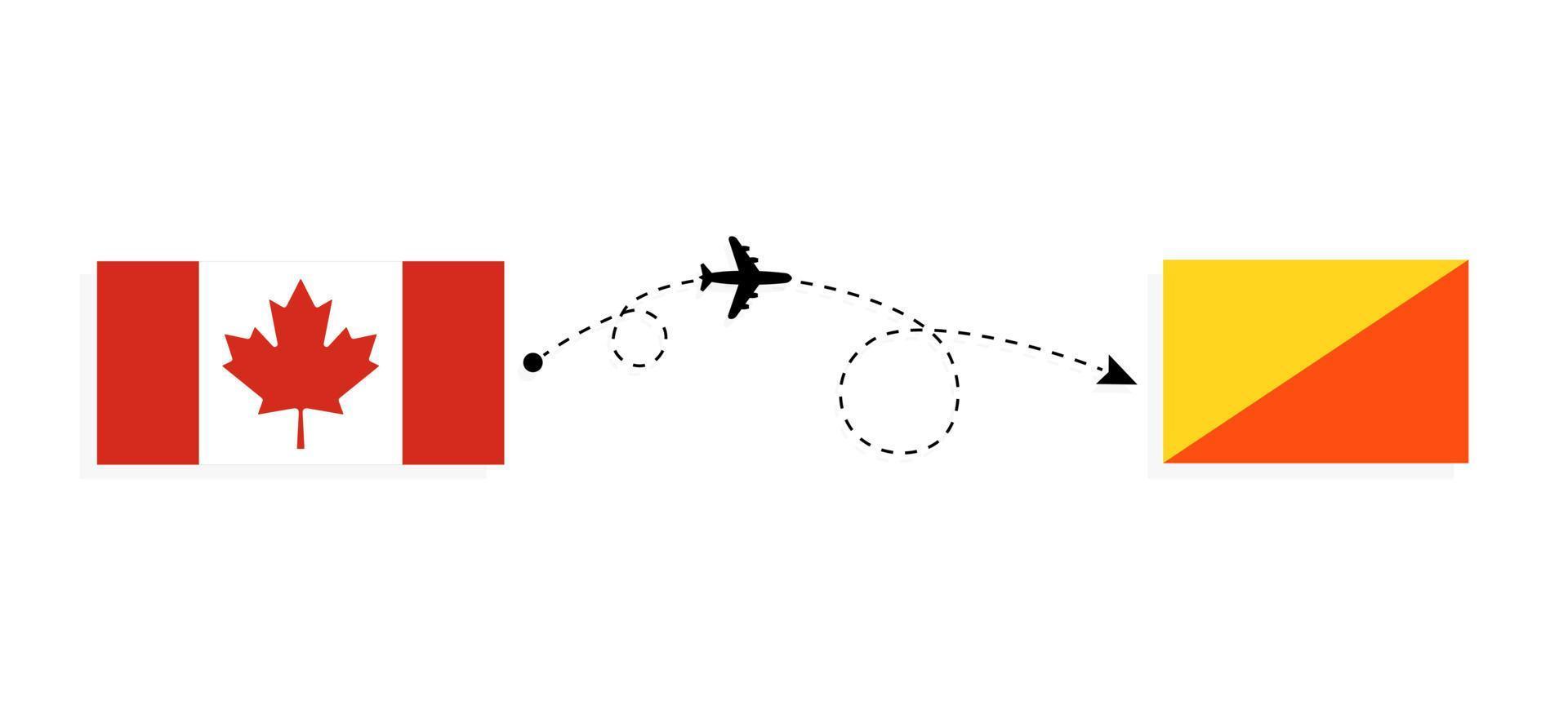 vlucht en reis van Canada naar Bhutan per reisconcept voor passagiersvliegtuigen vector