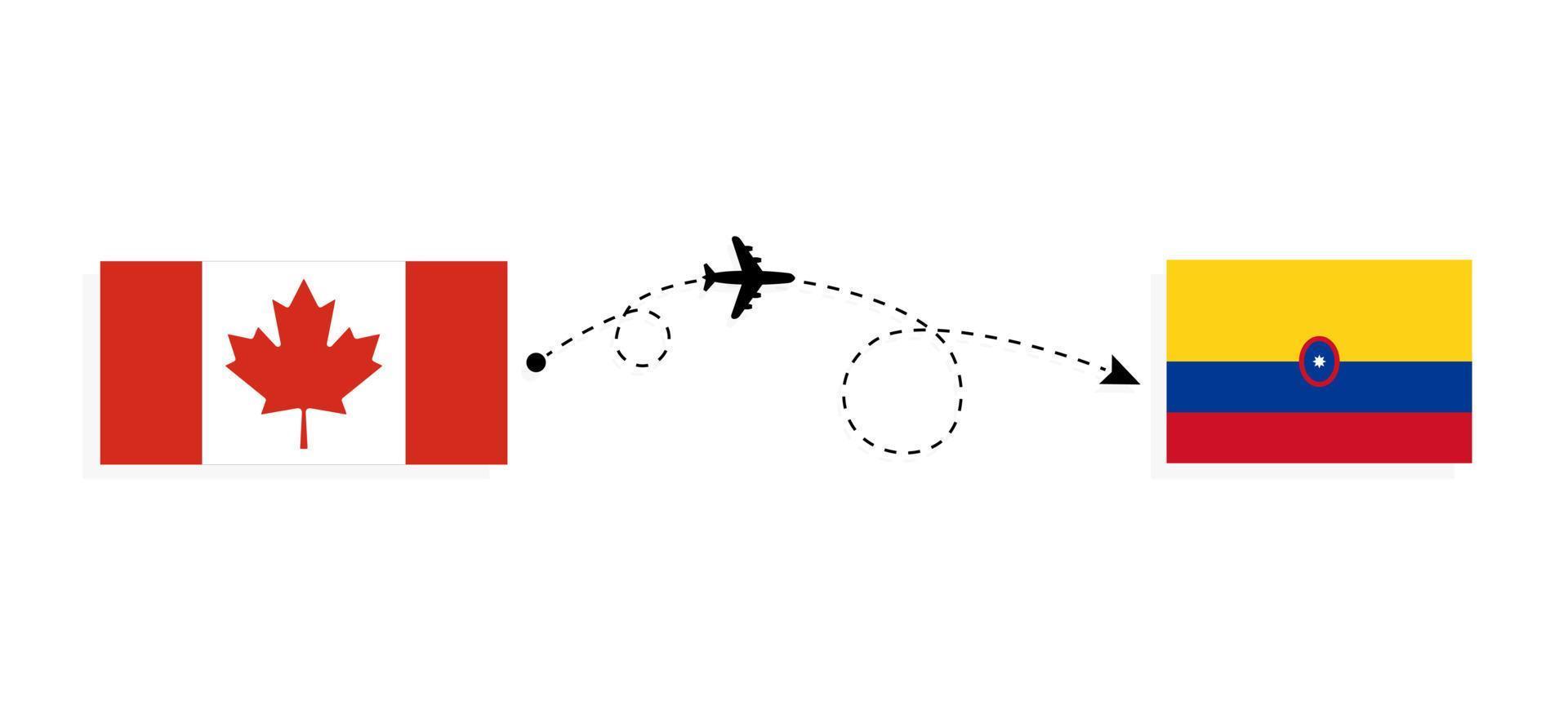 vlucht en reis van Canada naar Colombia per reisconcept voor passagiersvliegtuigen vector