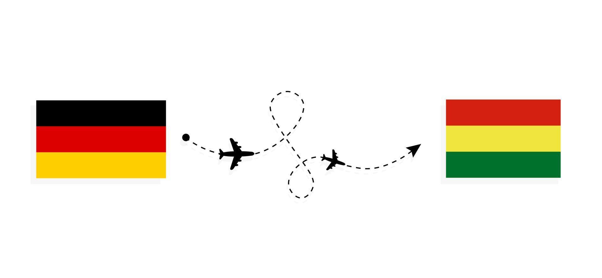 vlucht en reis van duitsland naar bolivia per passagiersvliegtuig reisconcept vector