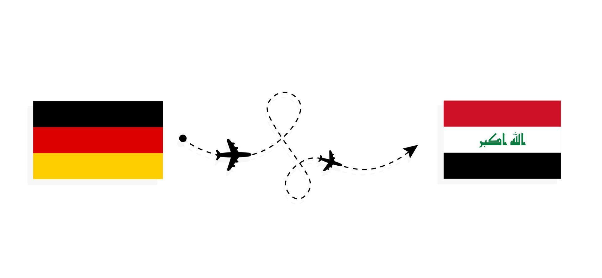 vlucht en reis van duitsland naar irak per passagiersvliegtuig reisconcept vector